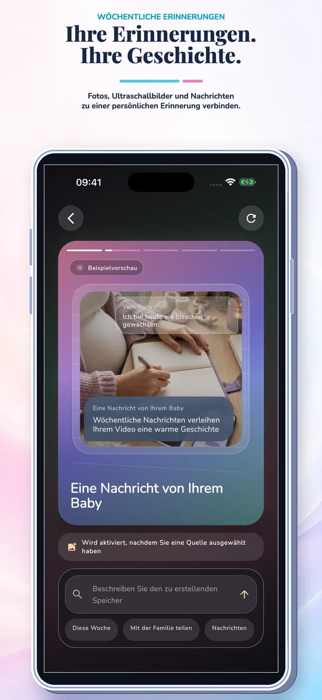 Erinnerungsvideo-Ansicht der Schwangerschafts-App