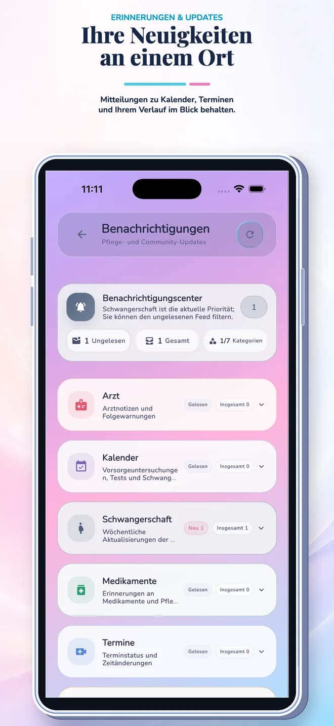 Benachrichtigungszentrum der Schwangerschafts-App