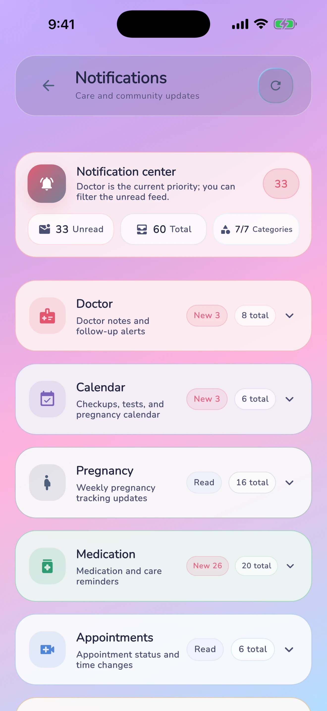 Pregnancy Tracker app notification center