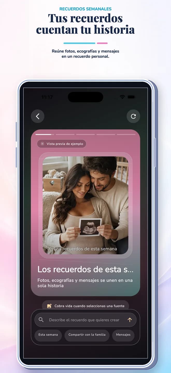 Pantalla de vídeo de recuerdos de la app de seguimiento del embarazo