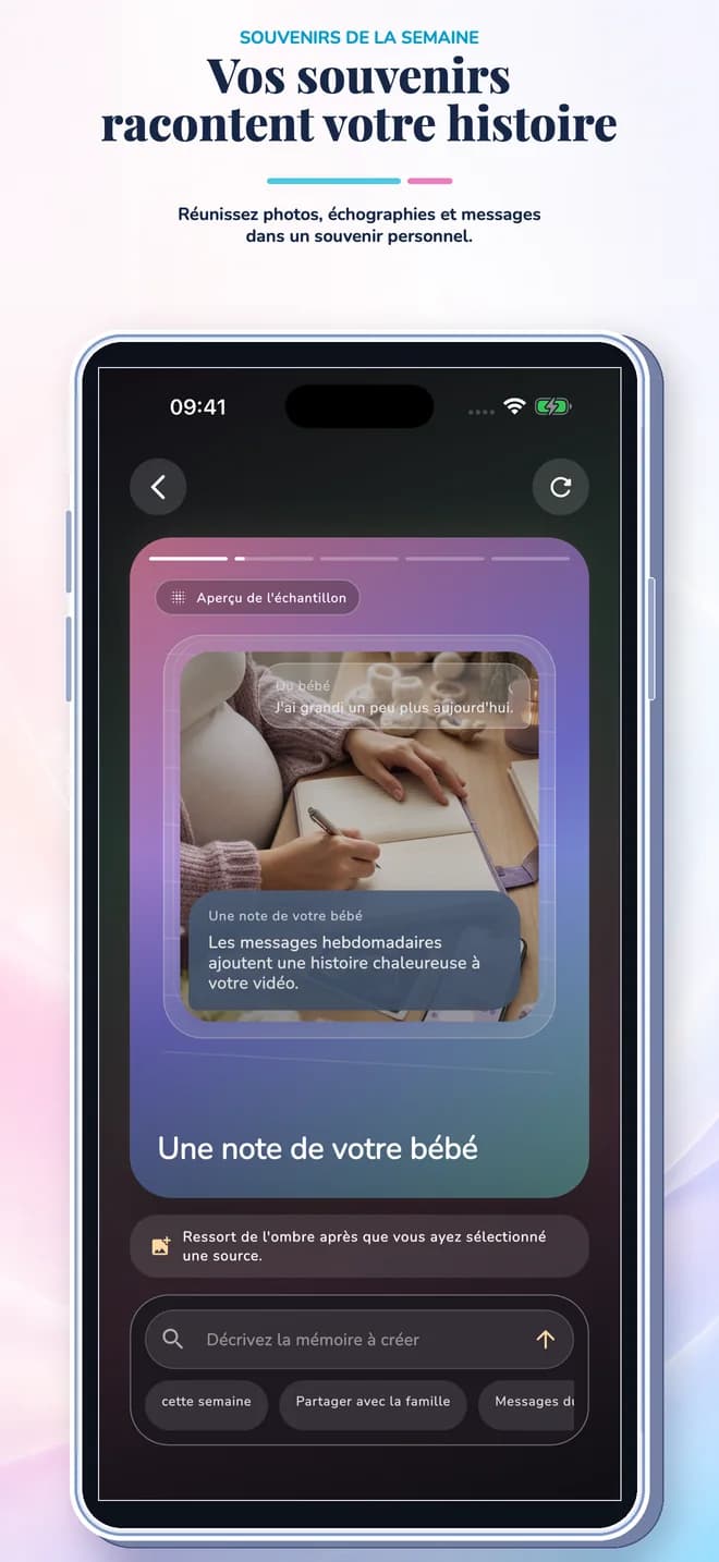 Écran vidéo de mémoire de l'application Pregnancy Tracker
