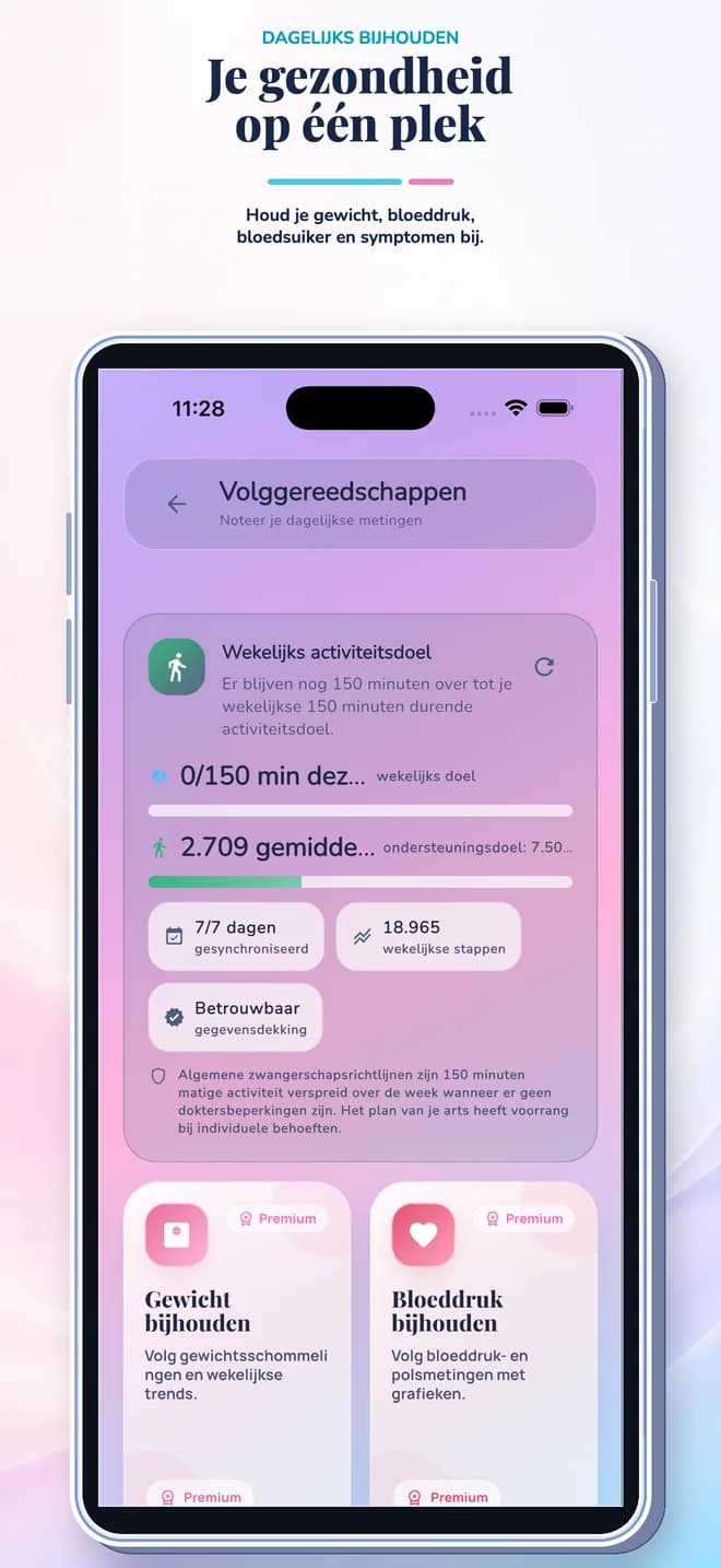 Scherm van de trackingtools van de zwangerschapstracker-app