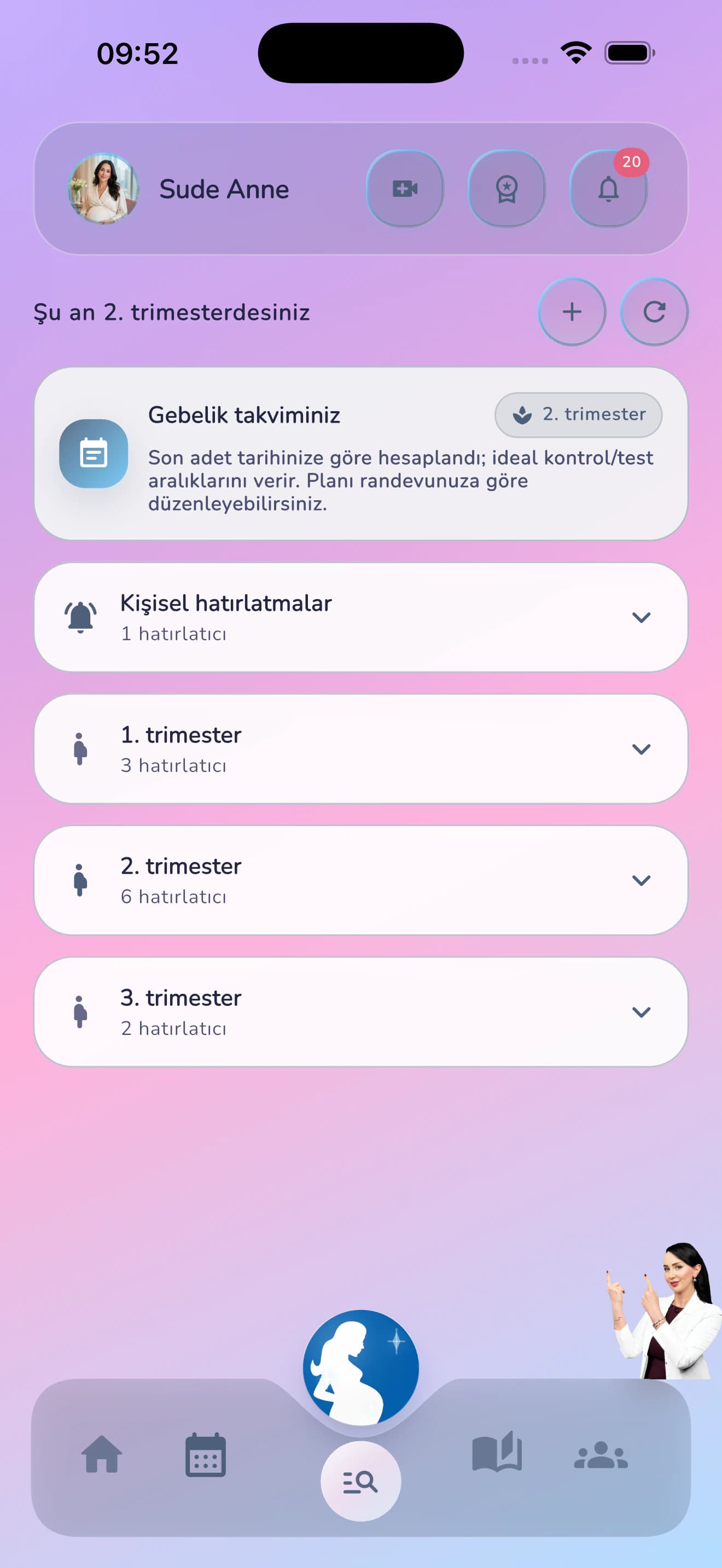 Gebelik Takibi uygulamasının gebelik takvimi